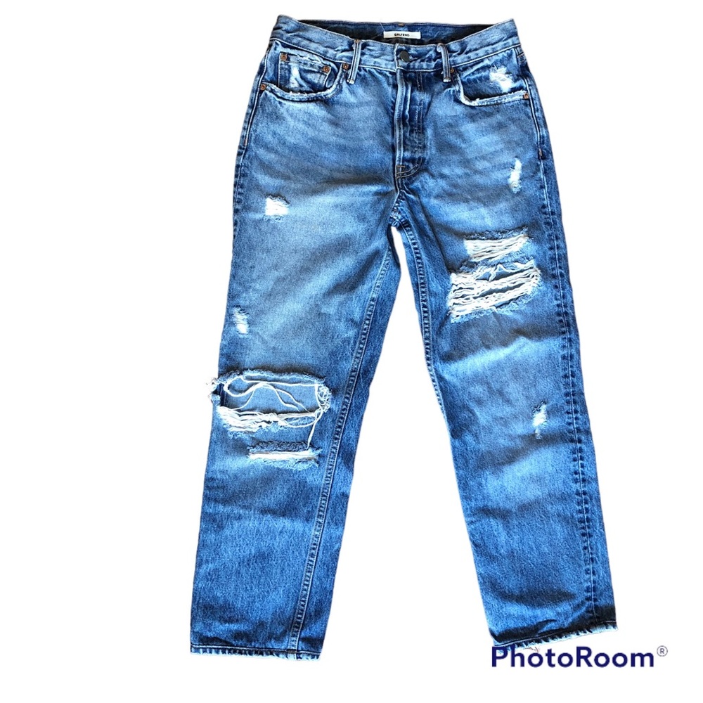GRLFRND Distressed Blue Ripped Mom Jeans